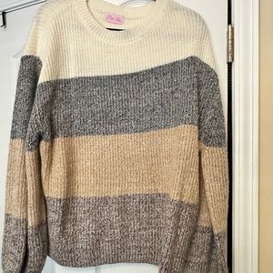 Gray, Brown and cream striped sweater
